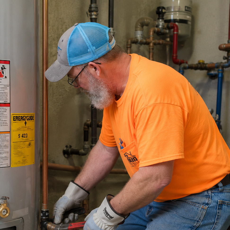 Owner Jim Installing New Hot Water Heater